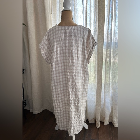 LOFT Lou & Grey 100% Linen gingham checkered tan white mini house boho dress XL - Picture 3 of 9